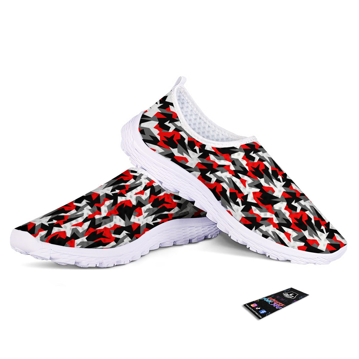 Red Geometric Camouflage Print Pattern Nurse Shoes-grizzshop