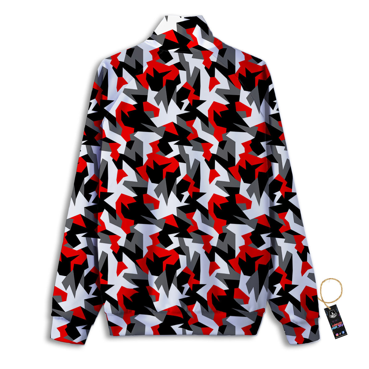 Red Geometric Camouflage Print Pattern Track Jacket-grizzshop