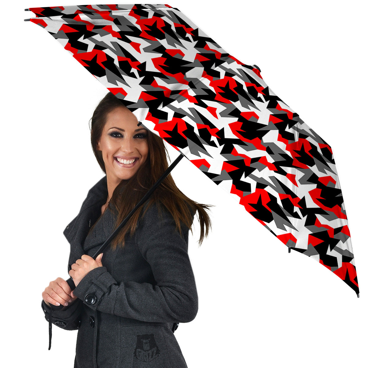 Red Geometric Camouflage Print Pattern Umbrella-grizzshop