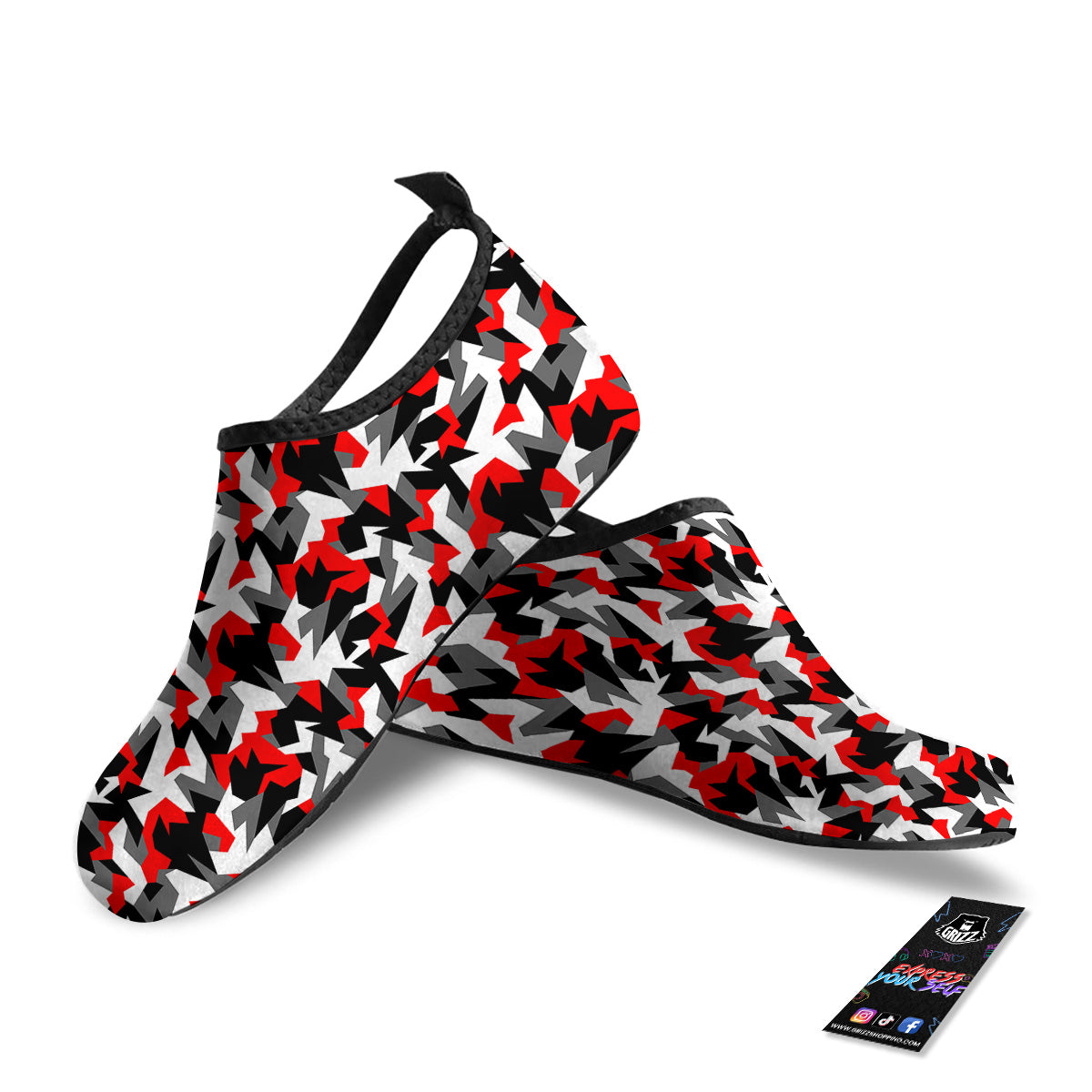 Red Geometric Camouflage Print Pattern Water Shoes-grizzshop