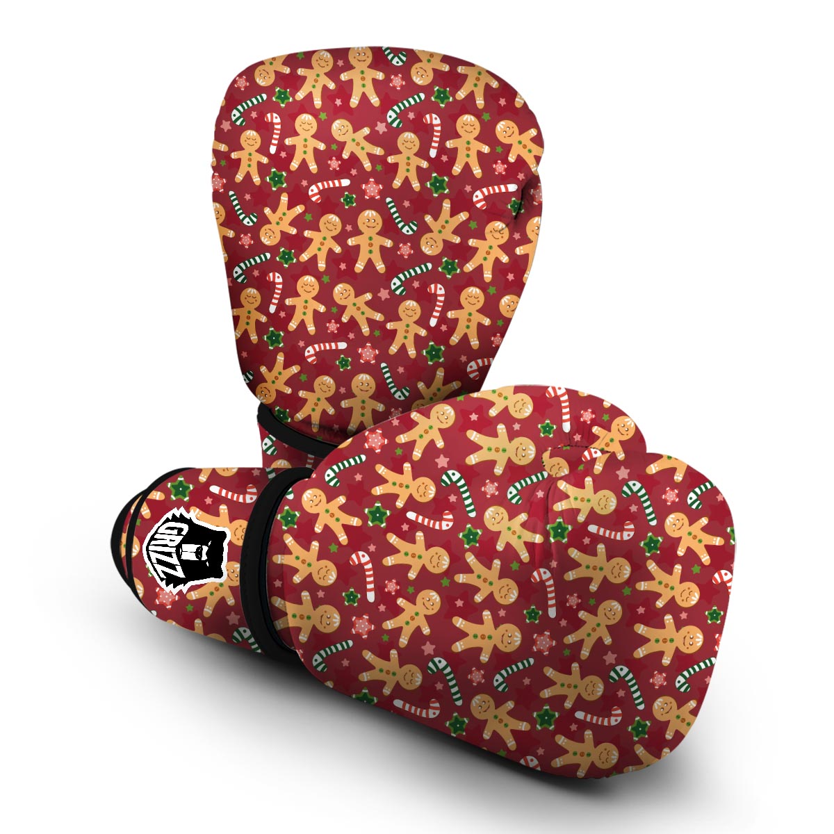 Red Gingerbread Man Chirstmas Pattern Print Boxing Gloves-grizzshop