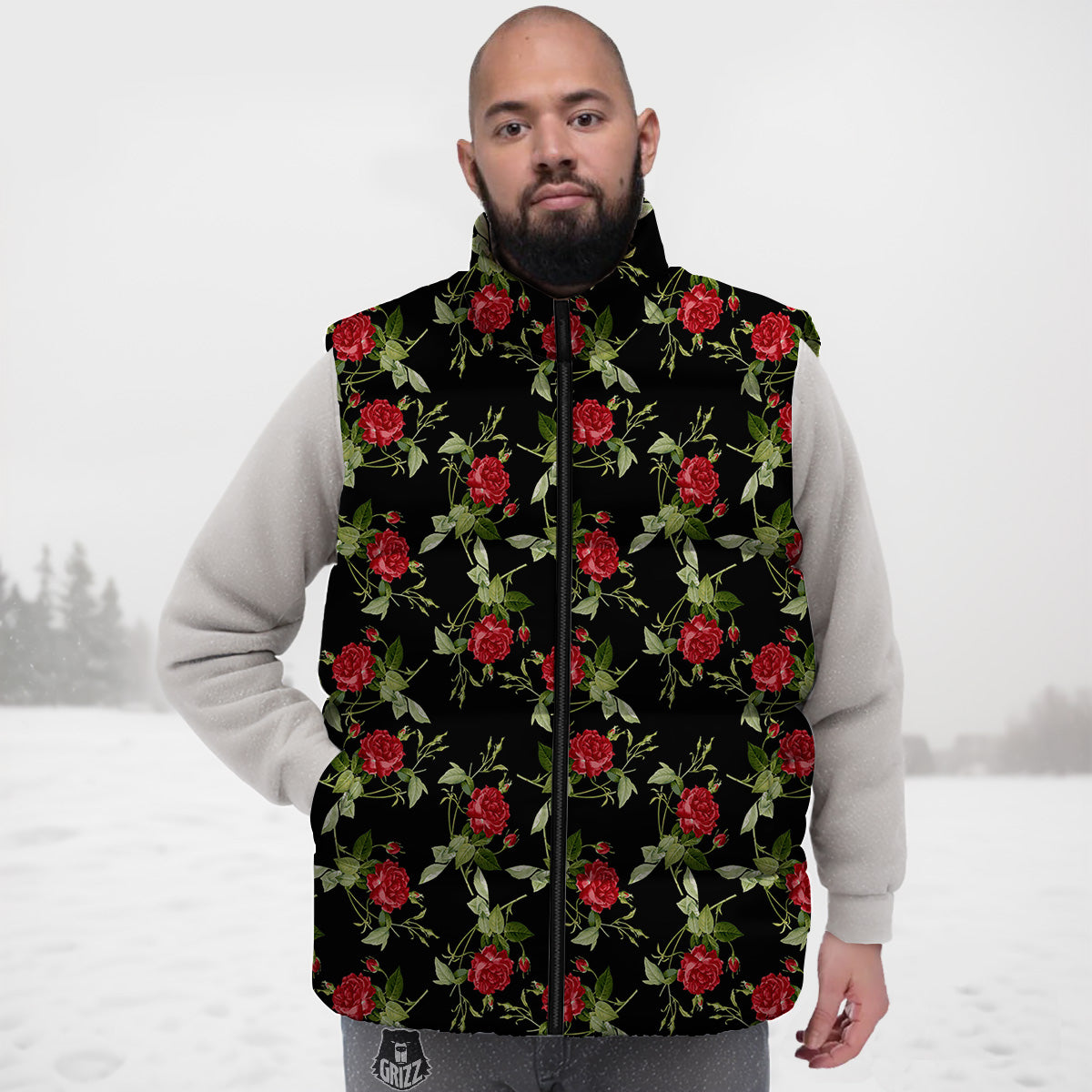 Red Gingerbread Man Chirstmas Pattern Print Down Vest