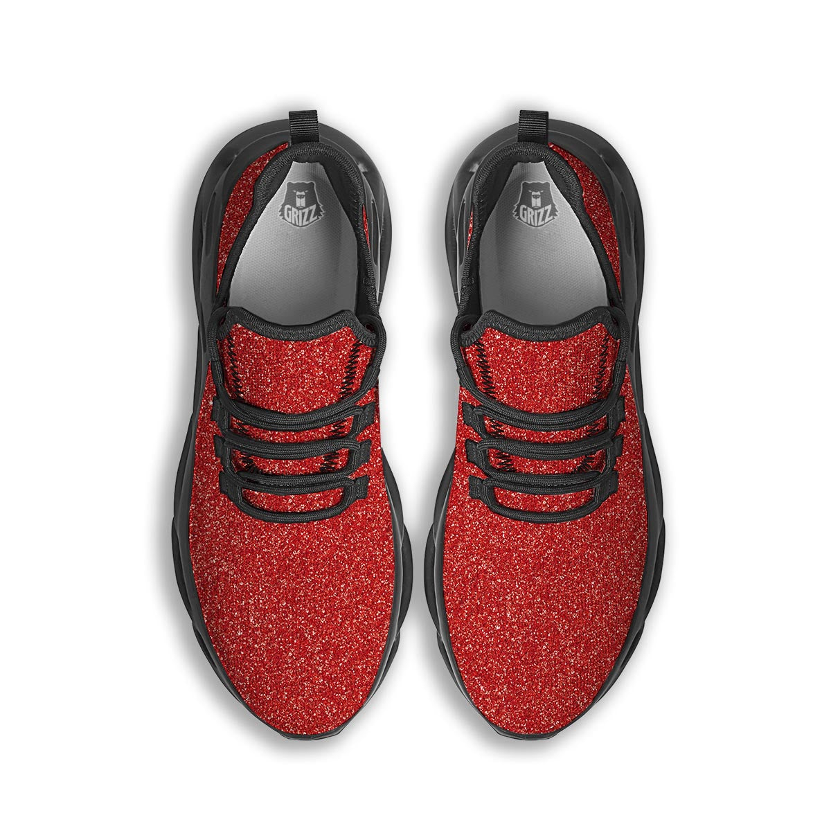 Red Glitter Artwork Print Black Running Shoes-grizzshop