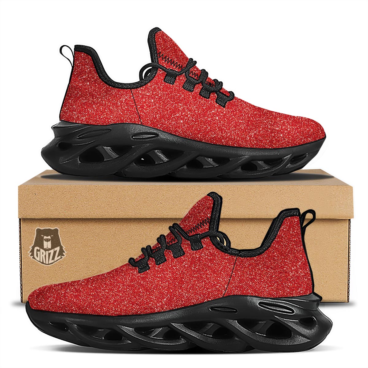 Red Glitter Artwork Print Black Running Shoes-grizzshop