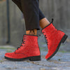 Red Glitter Artwork Print Leather Boots-grizzshop