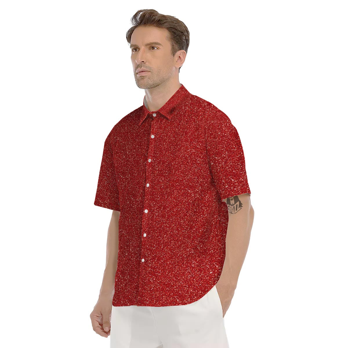 Red Glitter Artwork Print Men's Short Sleeve Shirts-grizzshop