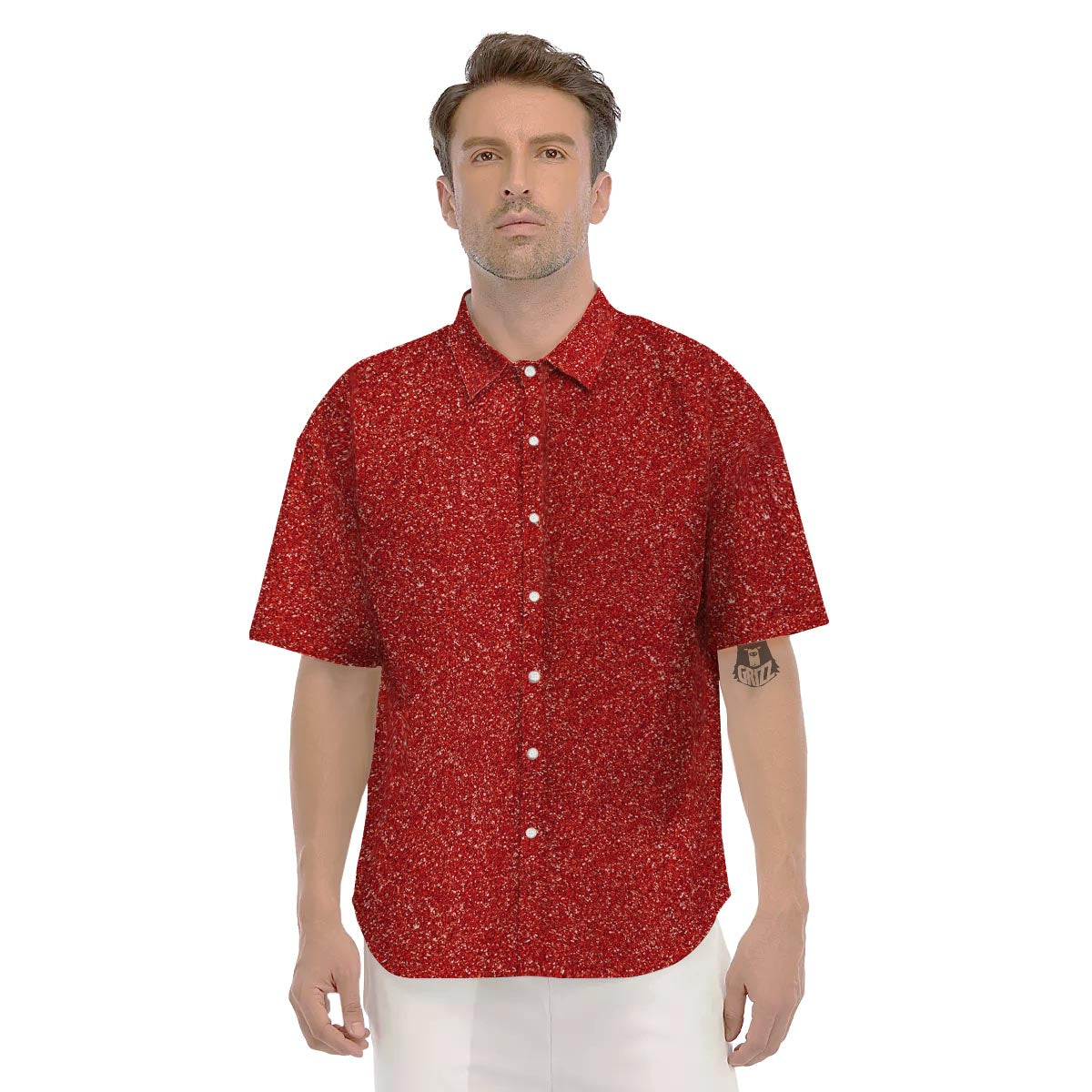 Red Glitter Artwork Print Men's Short Sleeve Shirts-grizzshop