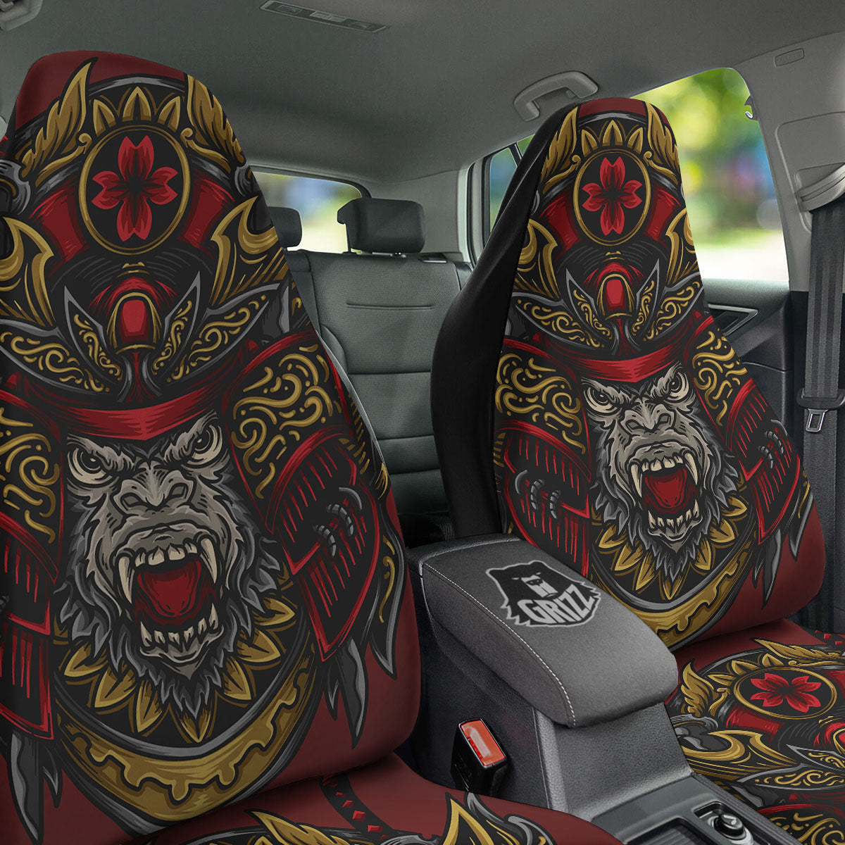 Red Gorilla Samurai Print Car Seat Covers-grizzshop