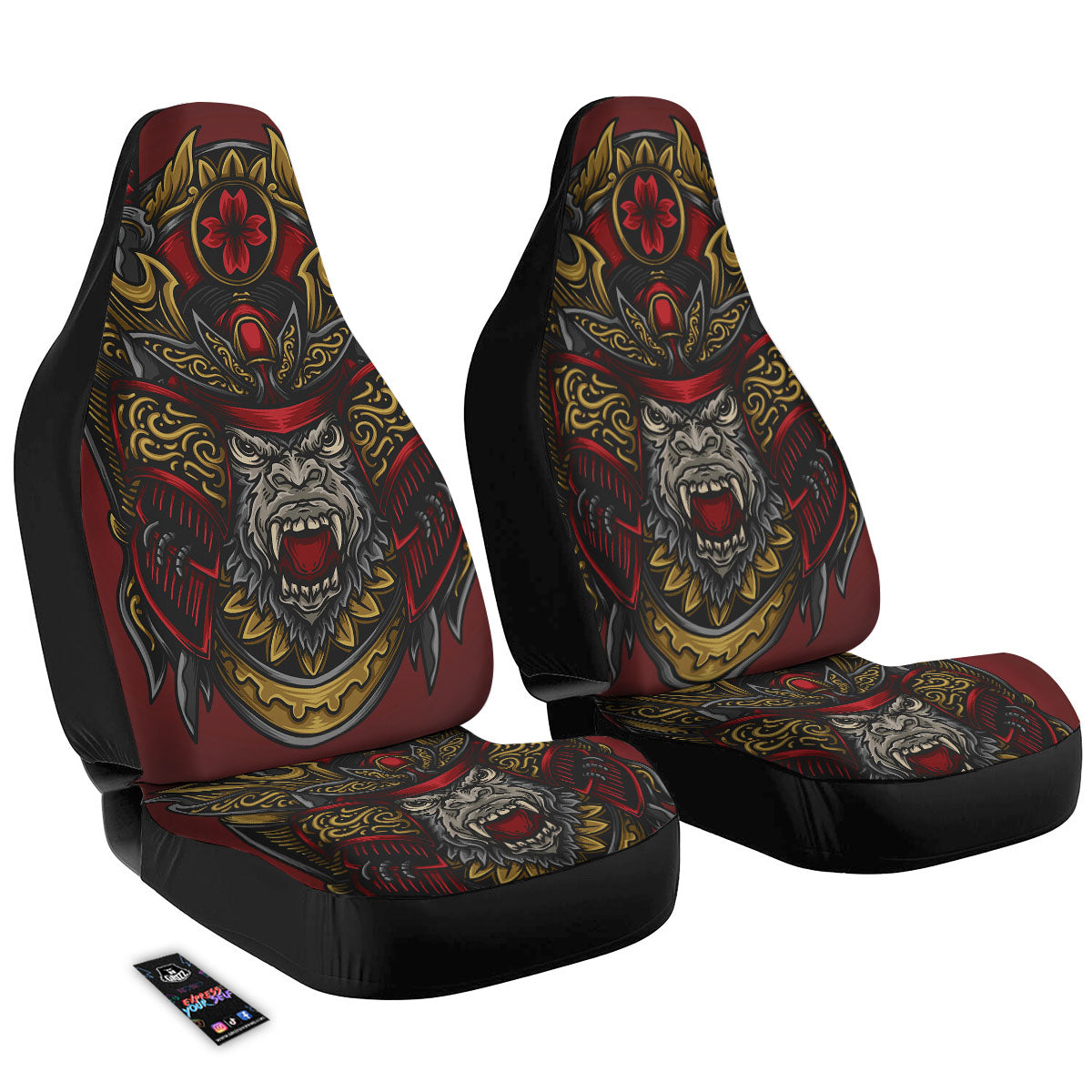 Red Gorilla Samurai Print Car Seat Covers-grizzshop