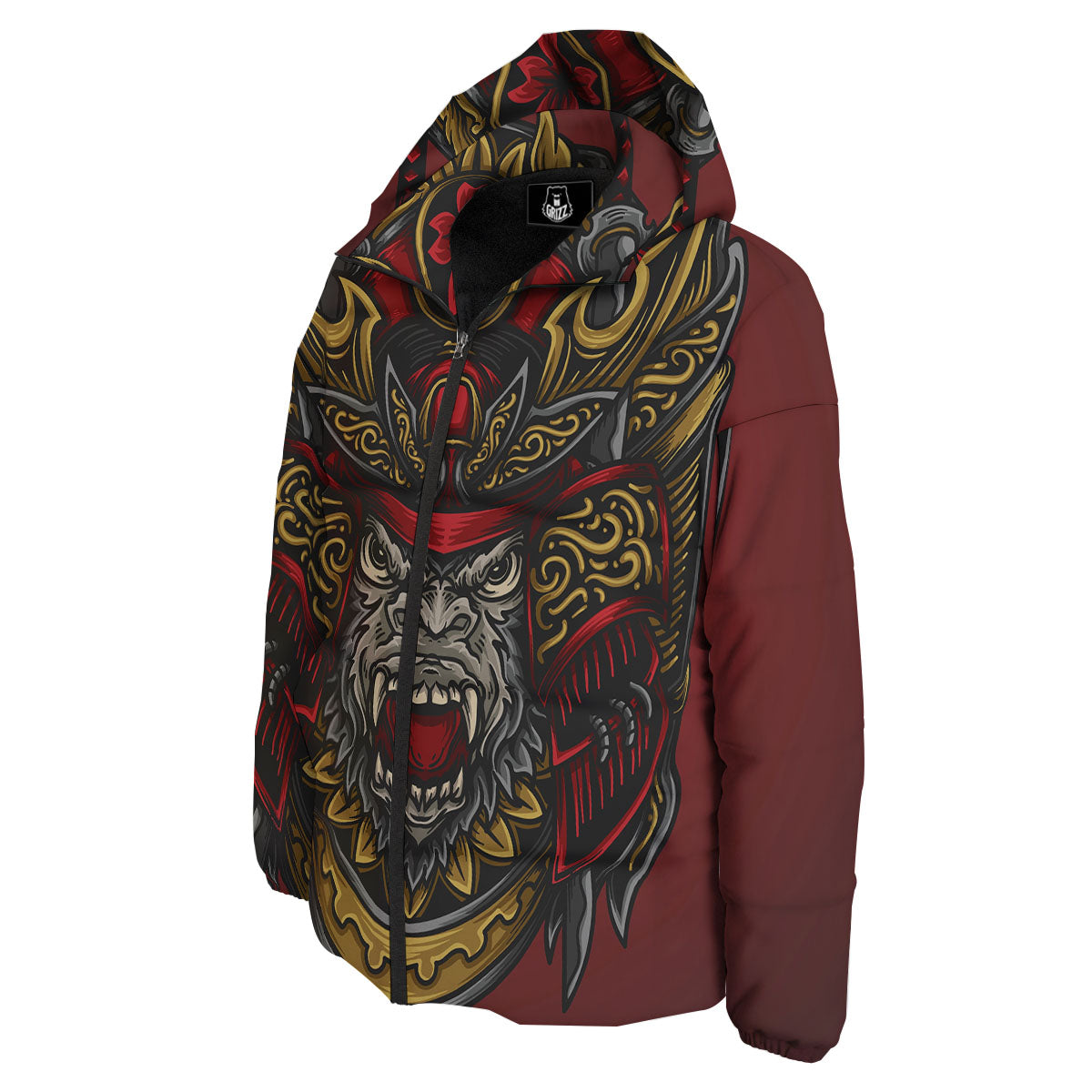 Red Gorilla Samurai Print Down Jacket-grizzshop