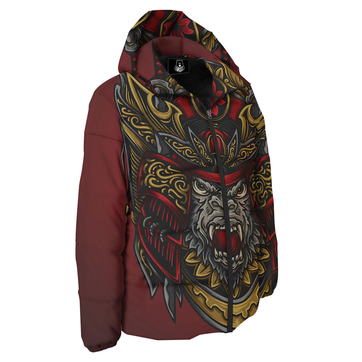 Red Gorilla Samurai Print Down Jacket-grizzshop