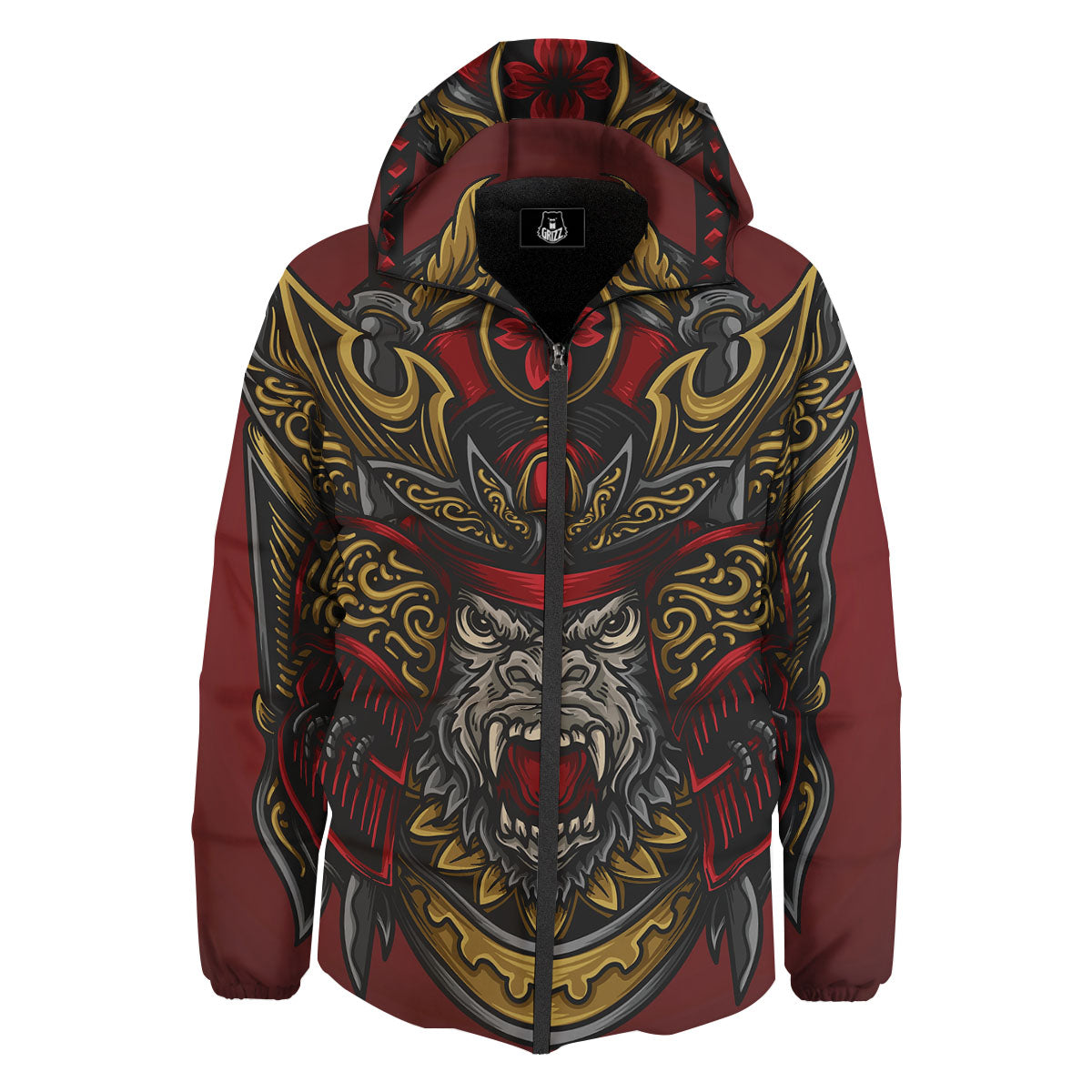 Red Gorilla Samurai Print Down Jacket-grizzshop