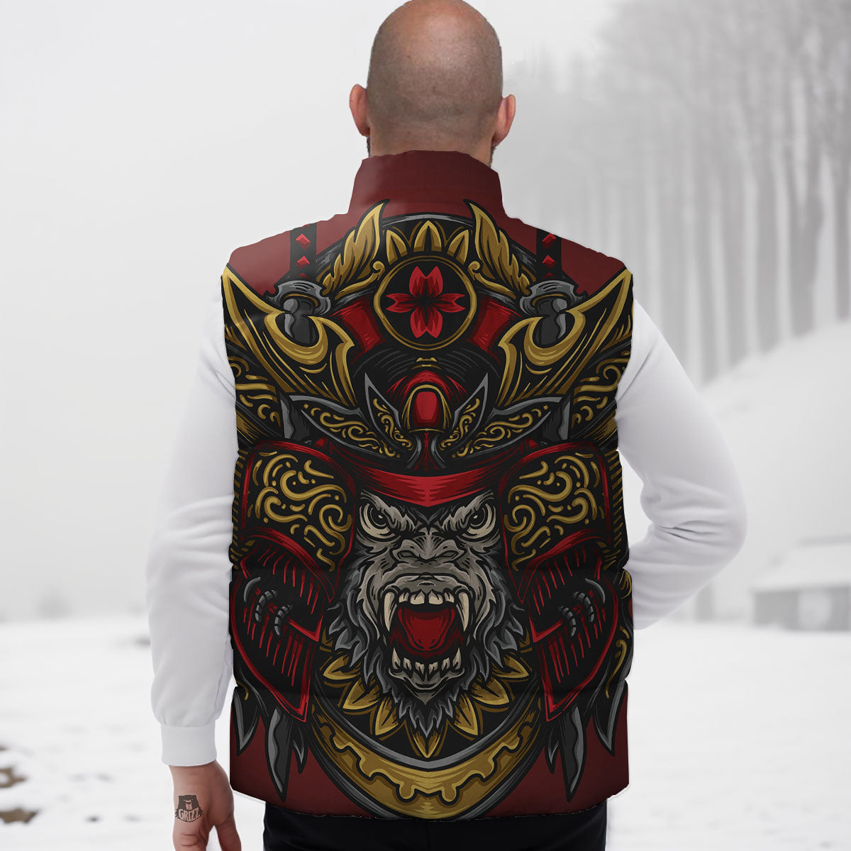 Red Gorilla Samurai Print Down Vest