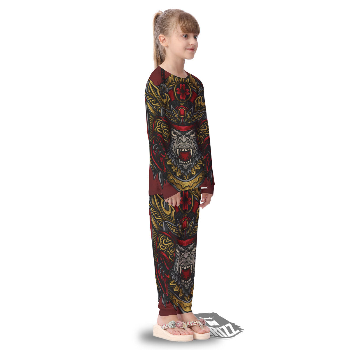 Red Gorilla Samurai Print Kid's Pajamas-grizzshop