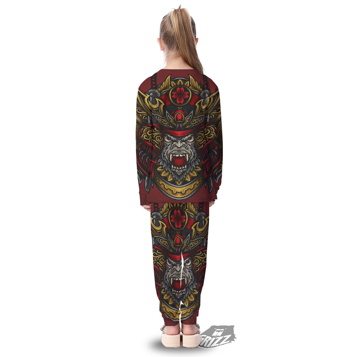 Red Gorilla Samurai Print Kid's Pajamas-grizzshop