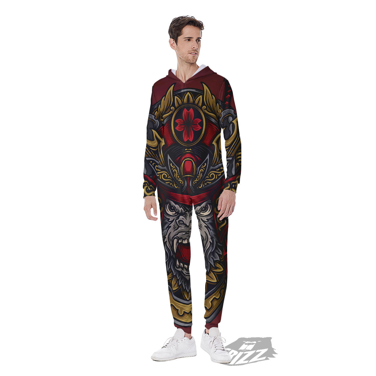 Red Gorilla Samurai Print Men's Jumpsuit-grizzshop