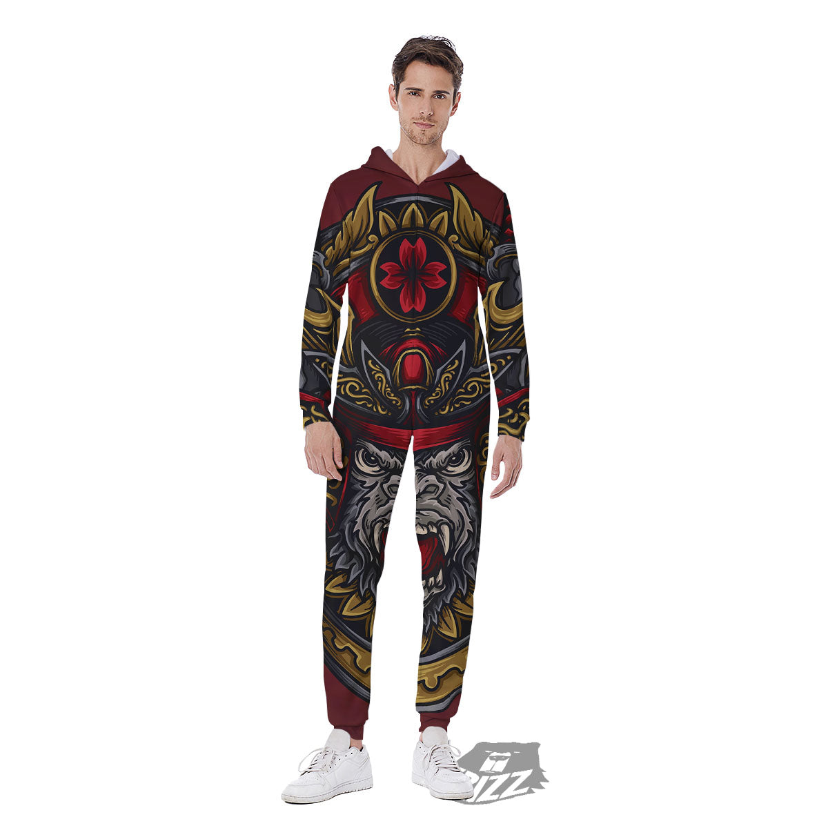 Red Gorilla Samurai Print Men's Jumpsuit-grizzshop