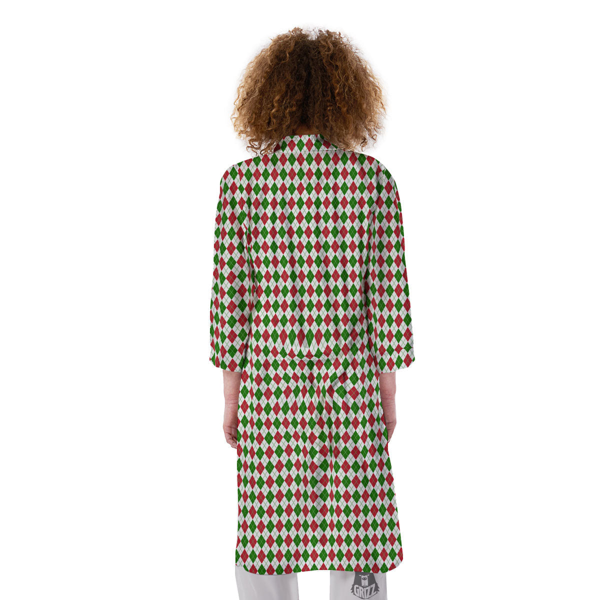 Red Green And White Argyle Print Pattern Kimono-grizzshop