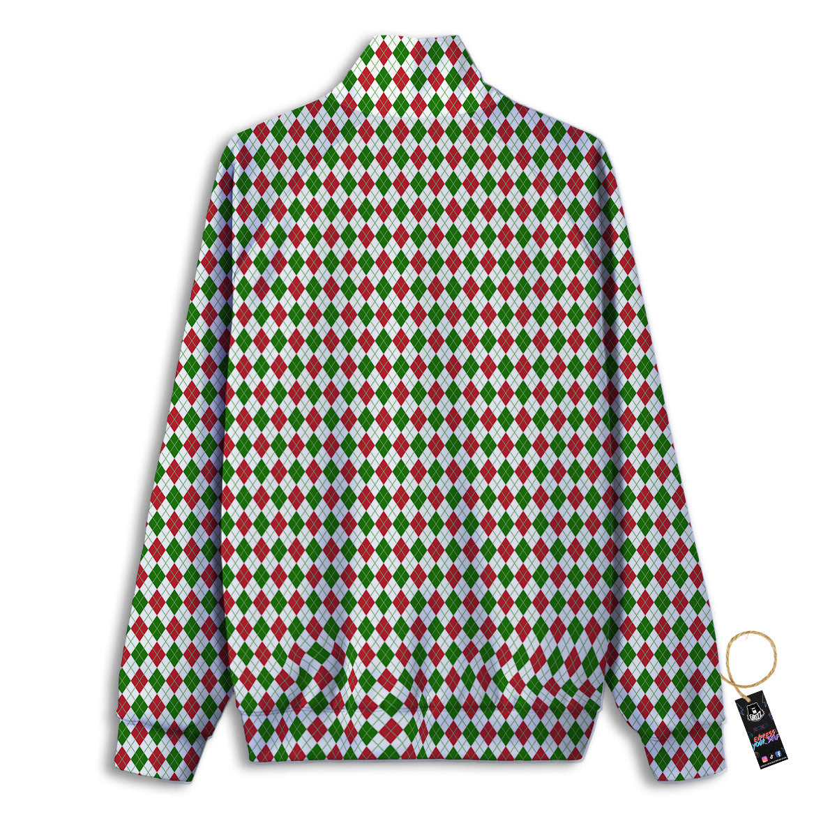 Red Green And White Argyle Print Pattern Track Jacket-grizzshop