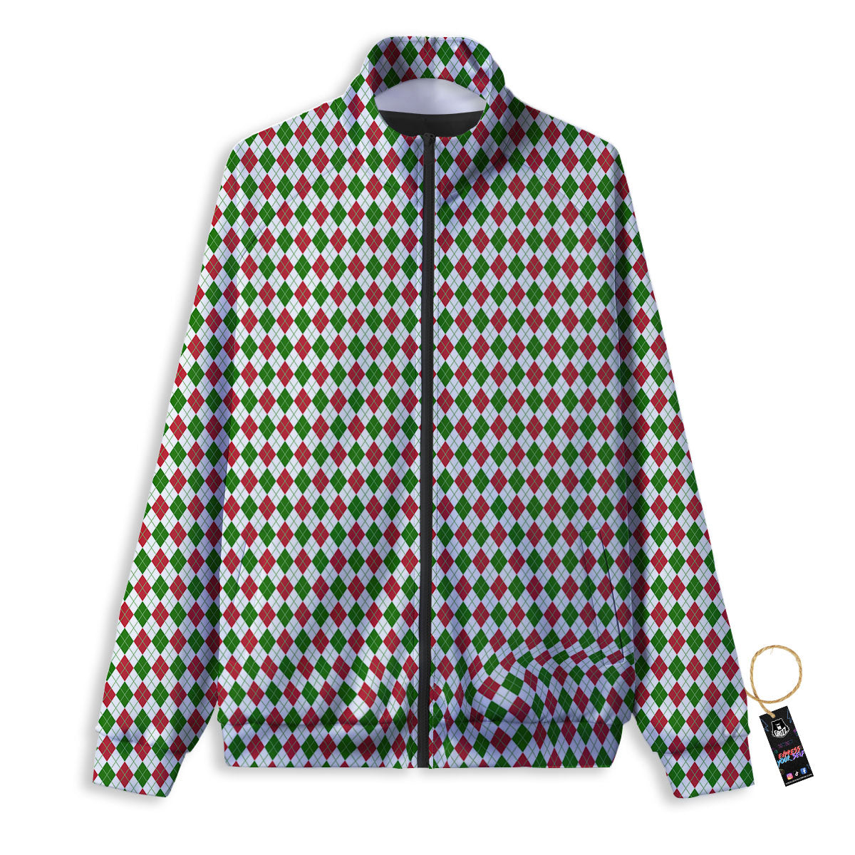 Red Green And White Argyle Print Pattern Track Jacket-grizzshop