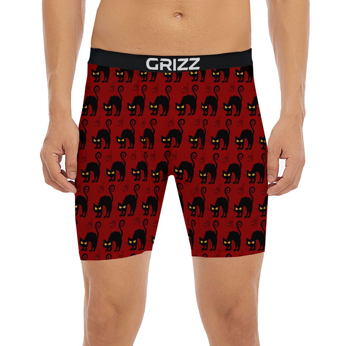 Red Halloween Cat Print Pattern Boxer Briefs-grizzshop