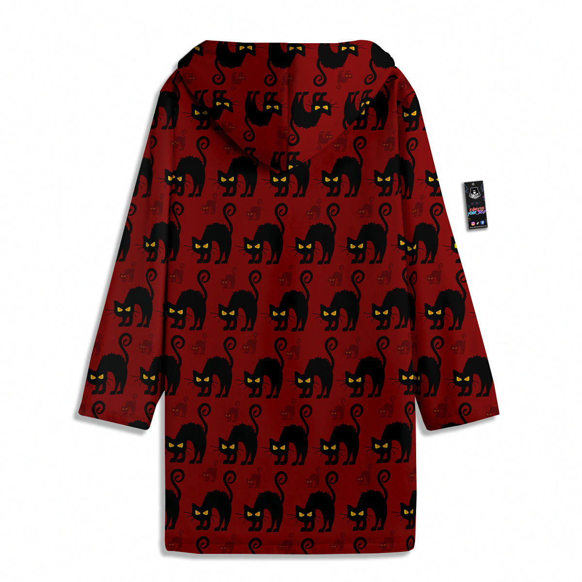 Red Halloween Cat Print Pattern Men's Windbreaker Jacket-grizzshop