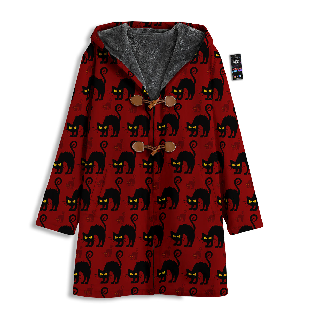 Red Halloween Cat Print Pattern Men's Windbreaker Jacket-grizzshop