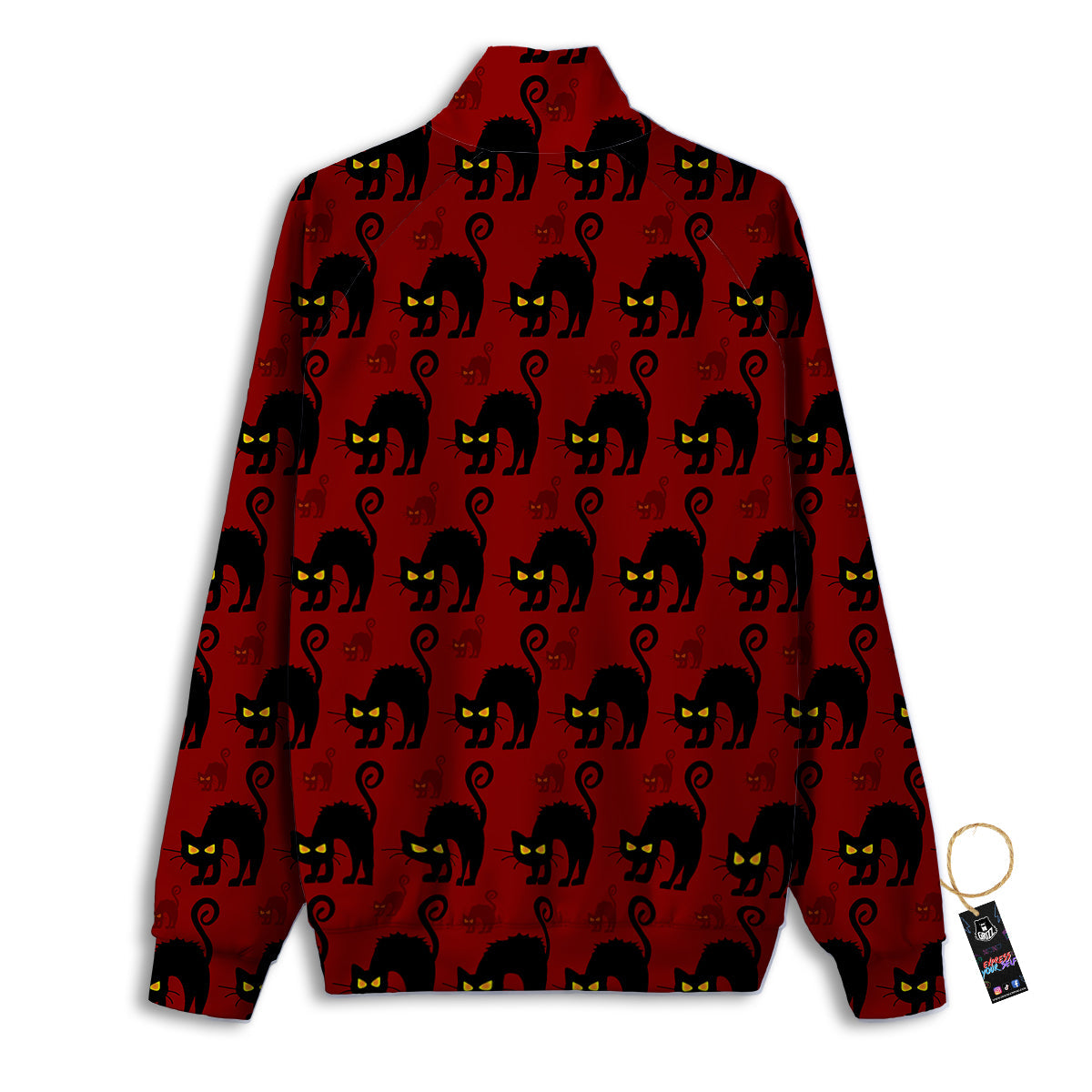 Red Halloween Cat Print Pattern Track Jacket-grizzshop