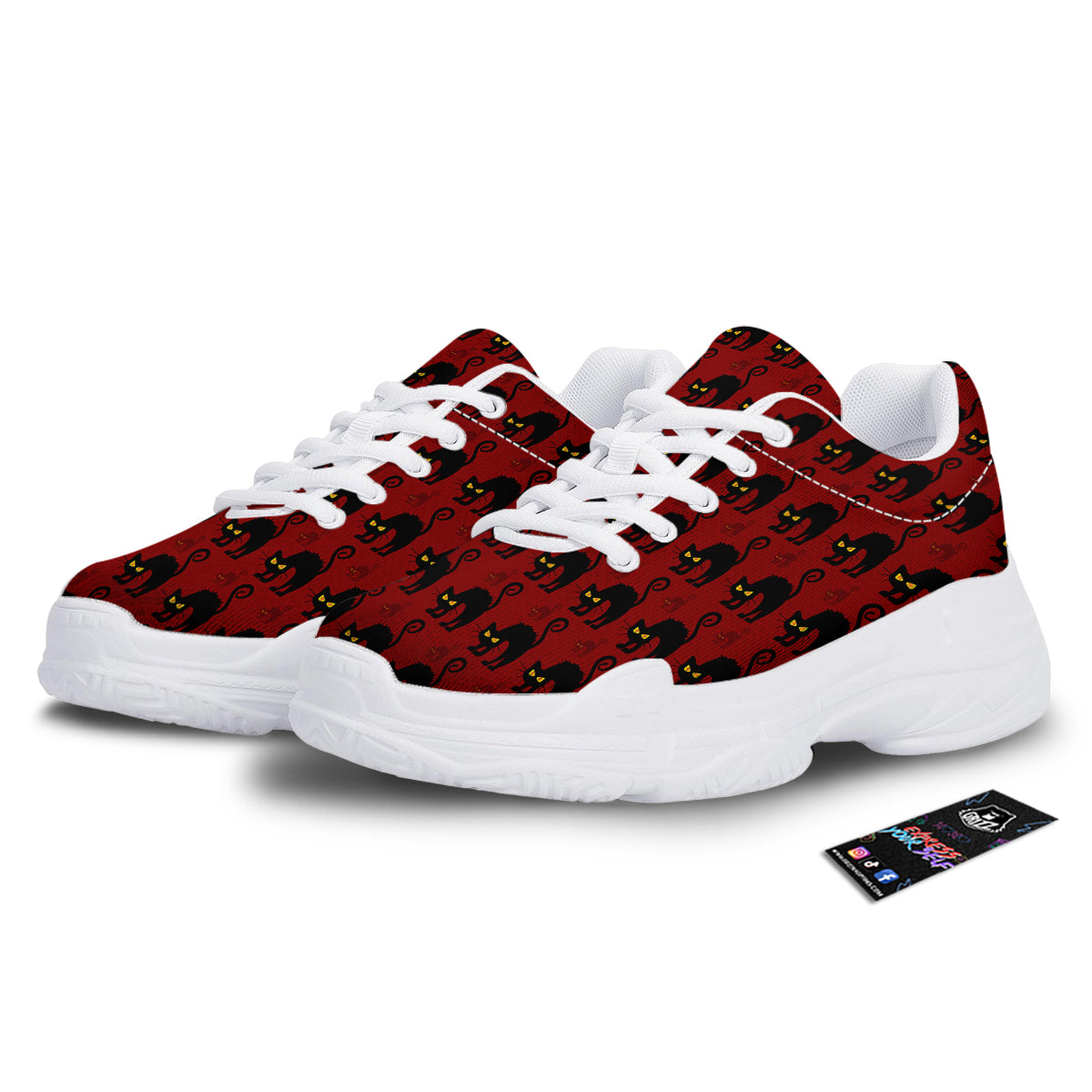 Red Halloween Cat Print Pattern White Chunky Shoes-grizzshop
