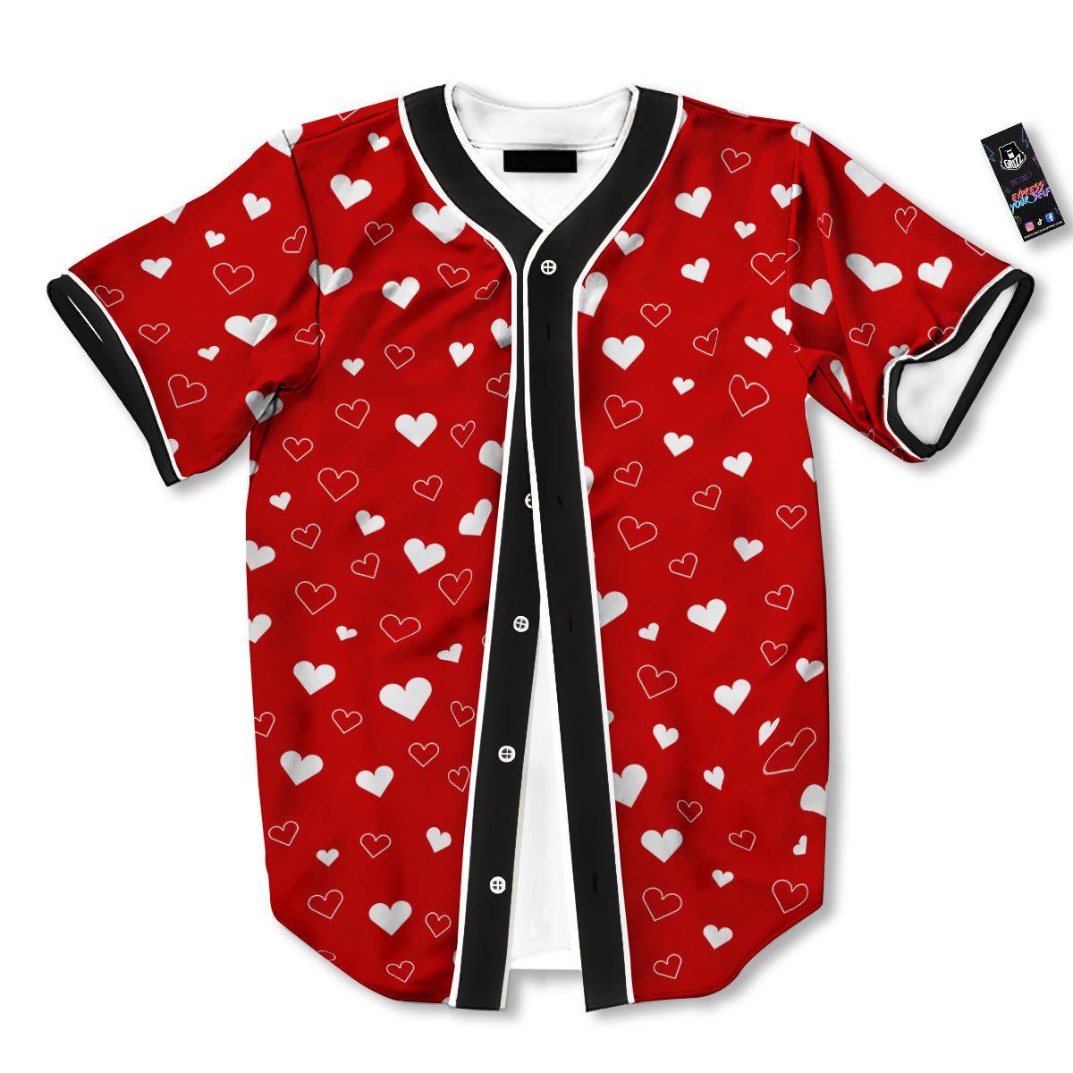 Red Heart And White Print Pattern Baseball Jersey-grizzshop