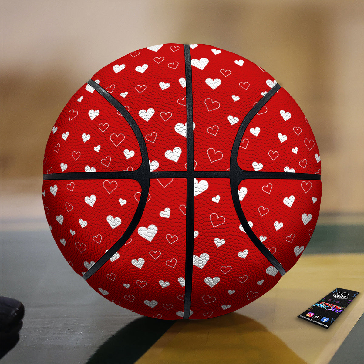 Red Heart And White Print Pattern Basketball