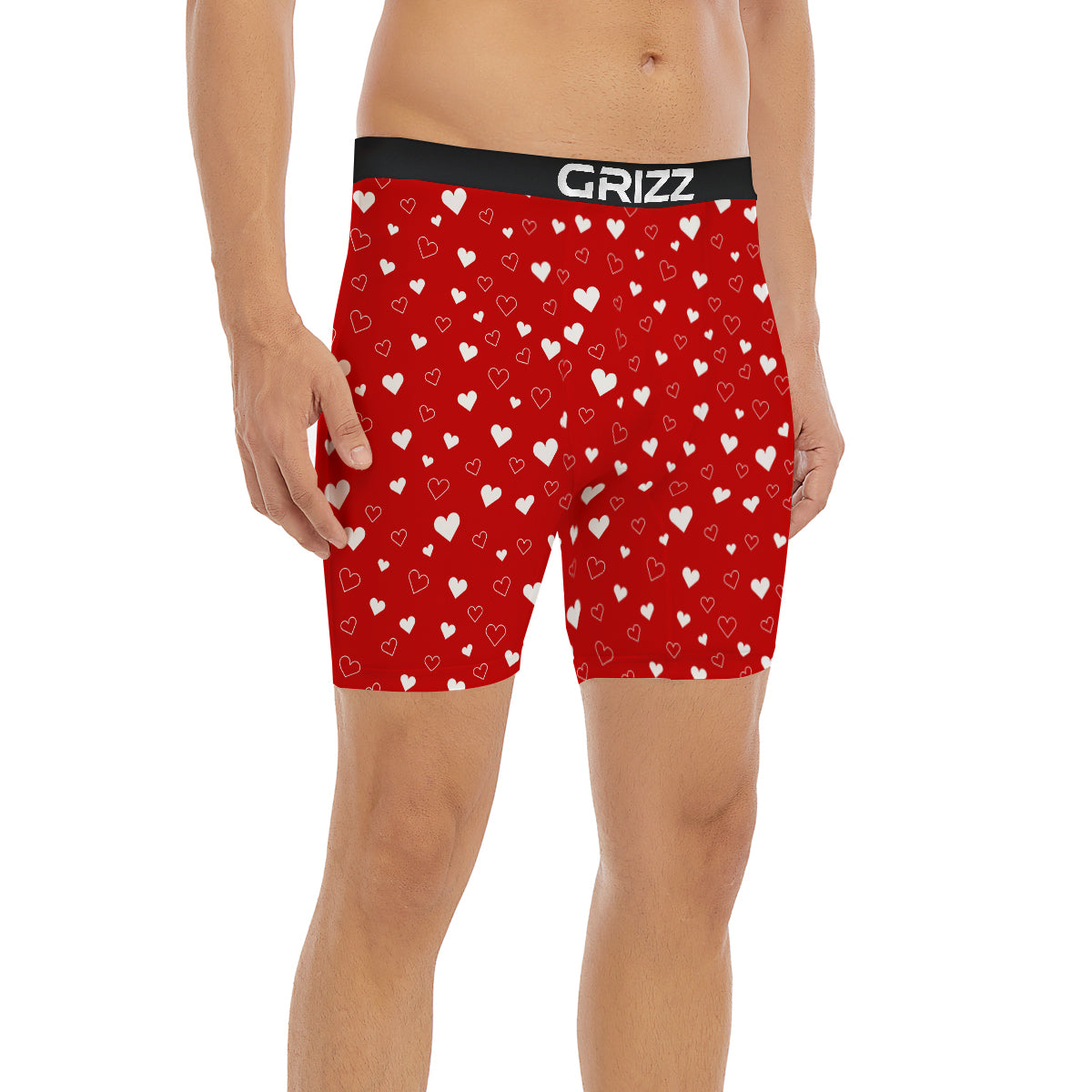 Red Heart And White Print Pattern Boxer Briefs-grizzshop