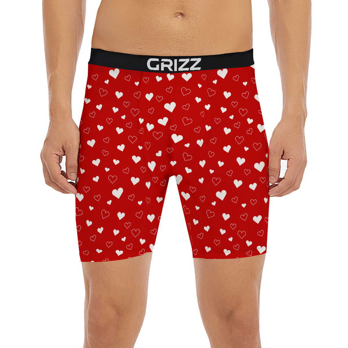 Red Heart And White Print Pattern Boxer Briefs-grizzshop
