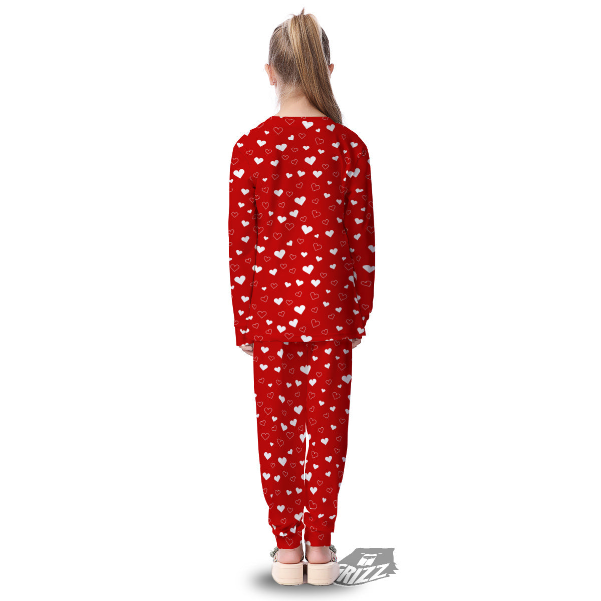 Red Heart And White Print Pattern Kid's Pajamas-grizzshop
