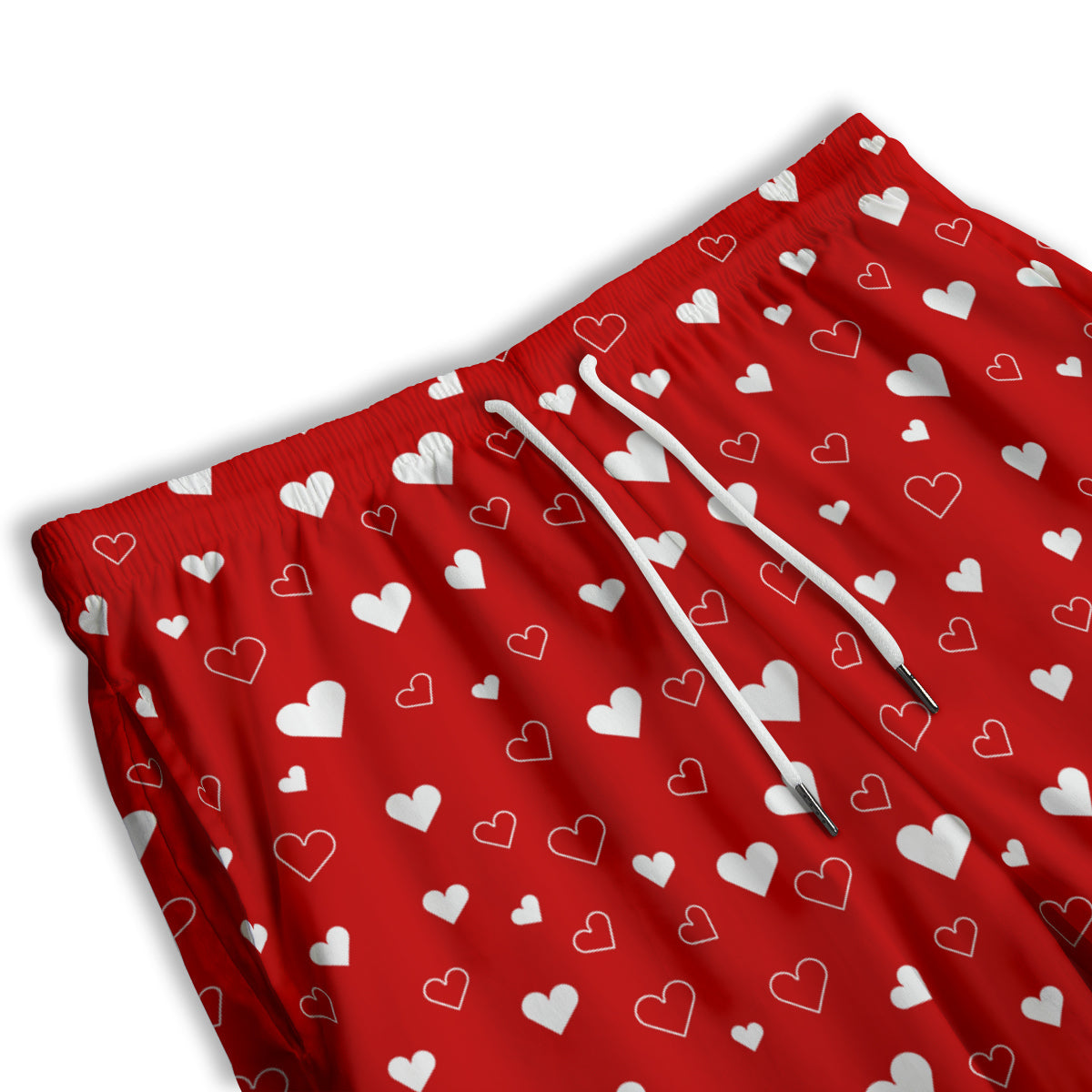 Red Heart And White Print Pattern Men's Athletic Shorts