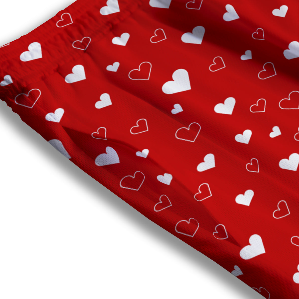 Red Heart And White Print Pattern Mesh Shorts