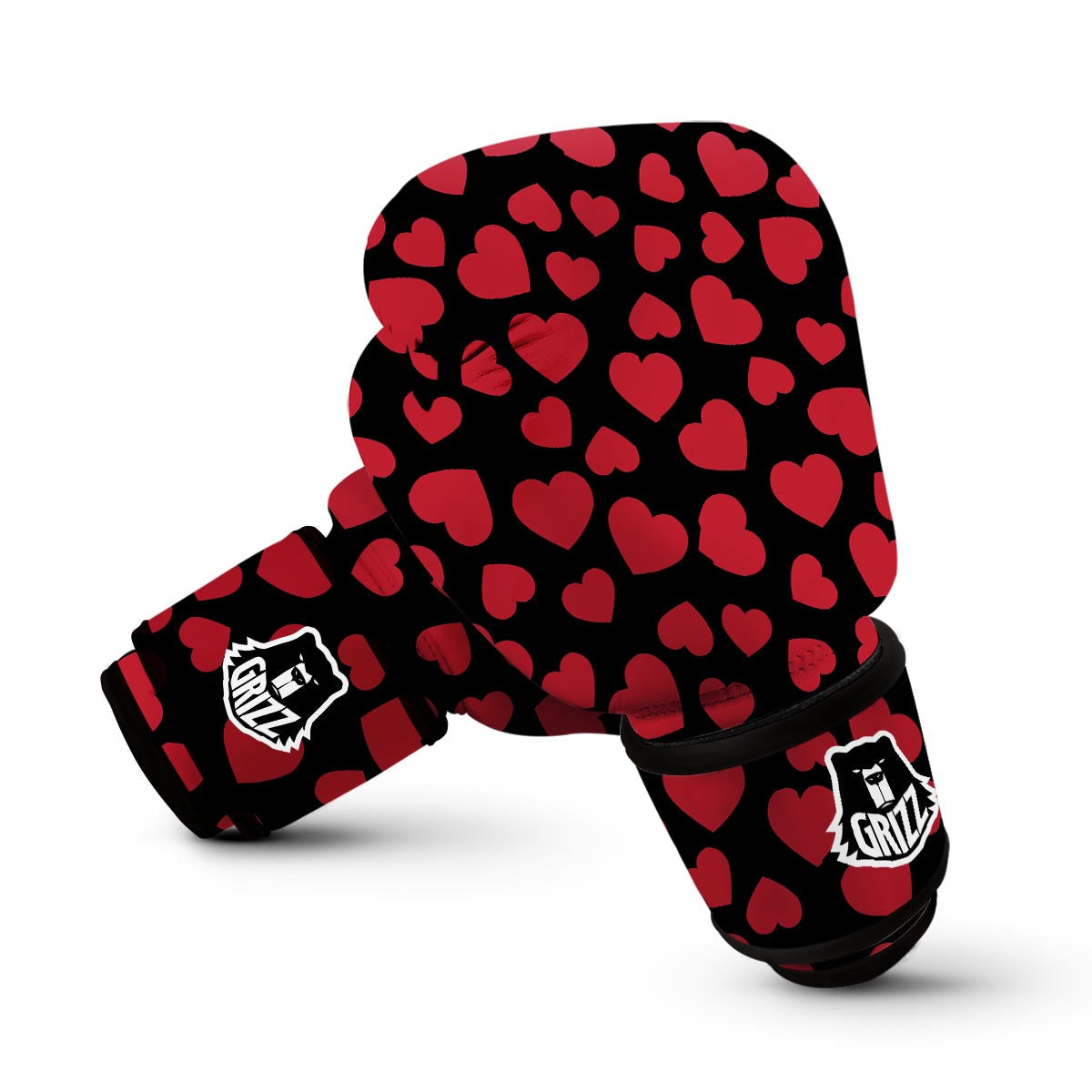 Red Heart Pattern Print Boxing Gloves-grizzshop