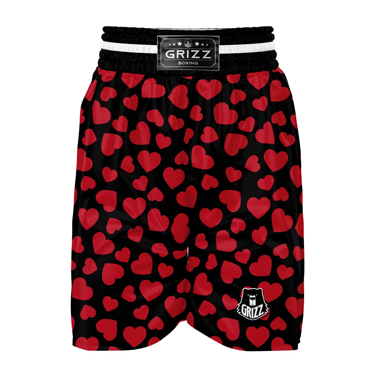 Red Heart Pattern Print Boxing Shorts-grizzshop