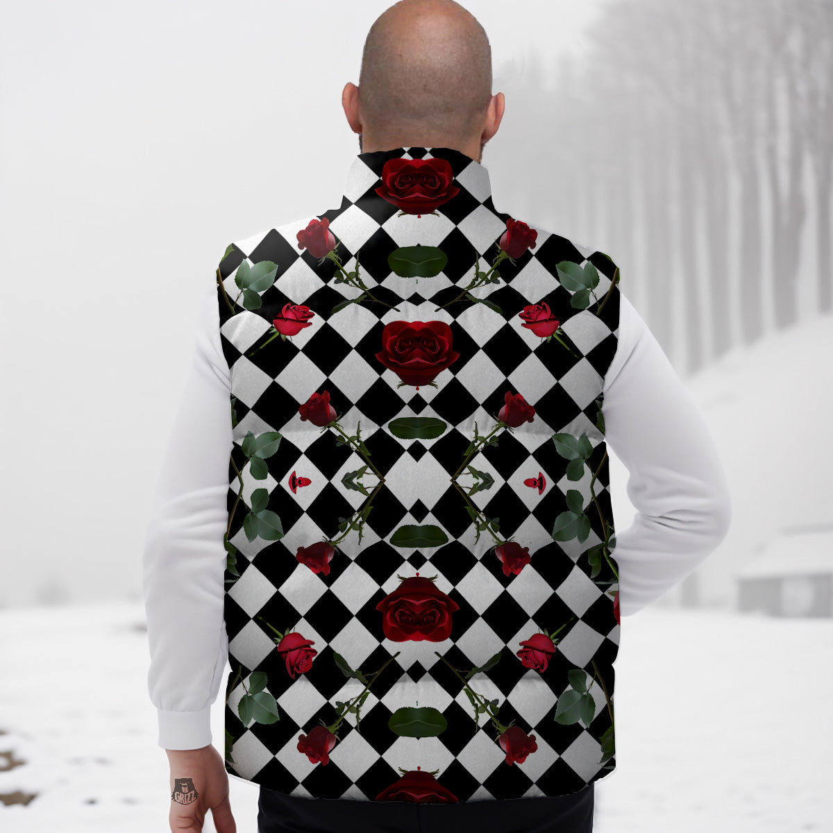 Red Heart Pattern Print Down Vest