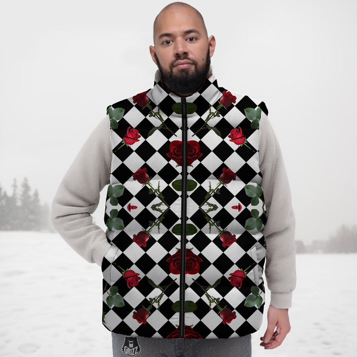 Red Heart Pattern Print Down Vest