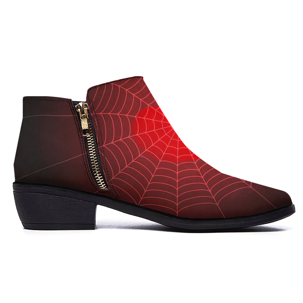 Red Heart Spider Web Print Ankle Boots-grizzshop
