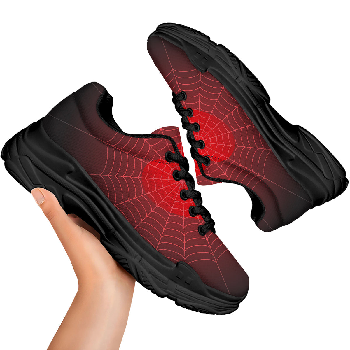 Red Heart Spider Web Print Black Chunky Shoes-grizzshop