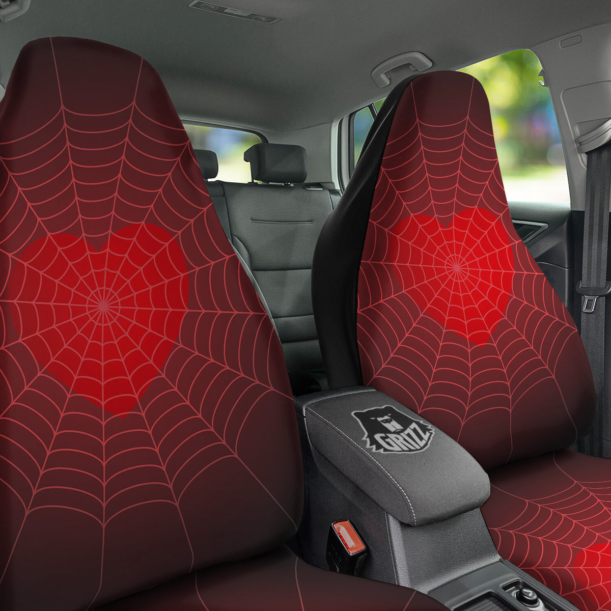 Red Heart Spider Web Print Car Seat Covers-grizzshop