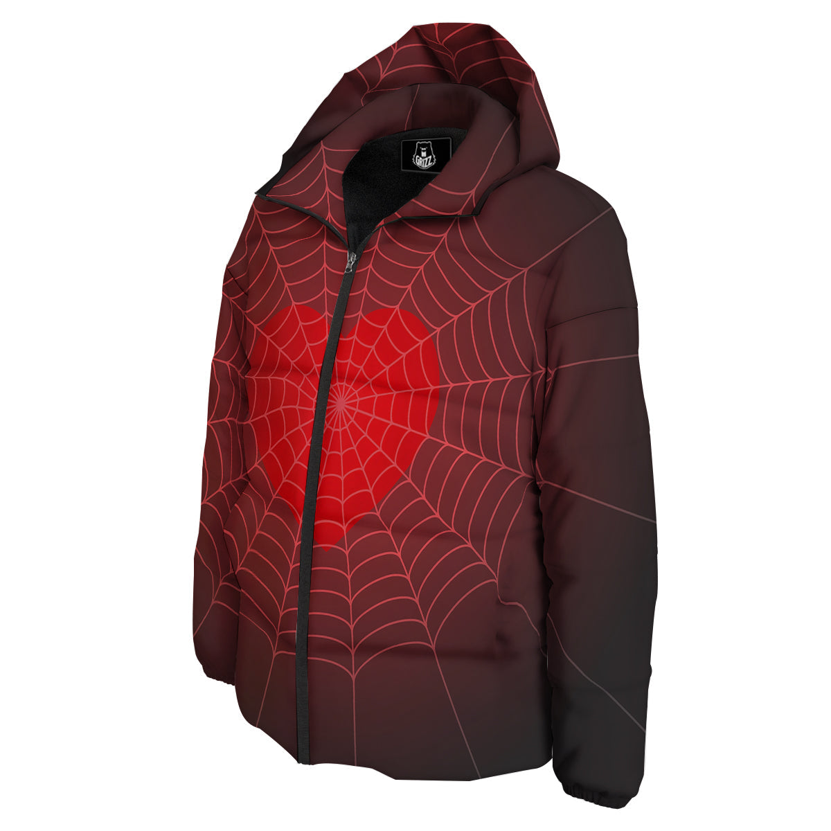Red Heart Spider Web Print Down Jacket-grizzshop
