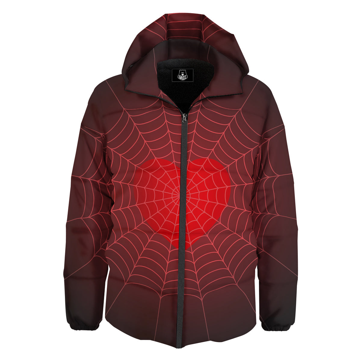 Red Heart Spider Web Print Down Jacket-grizzshop