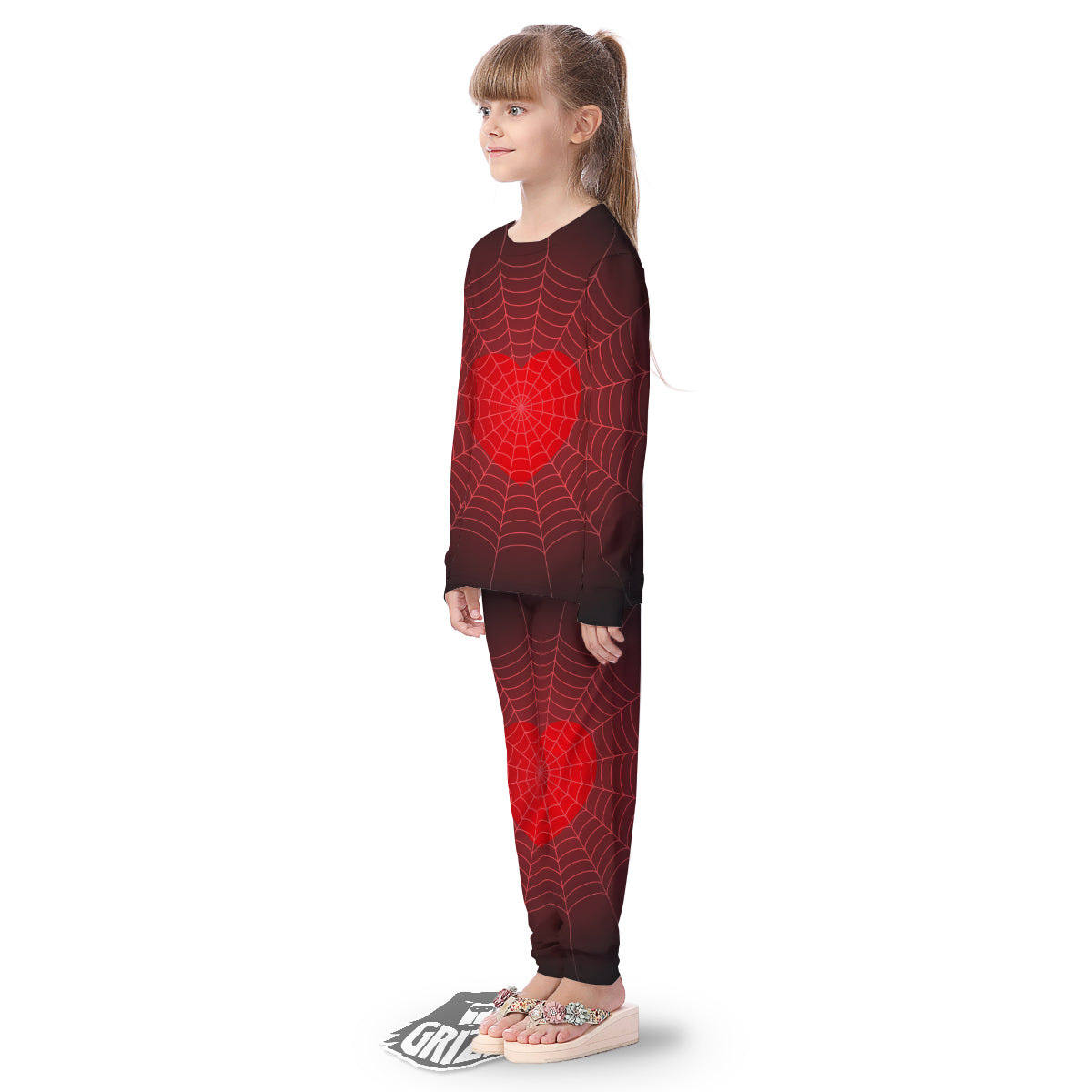 Red Heart Spider Web Print Kid's Pajamas-grizzshop