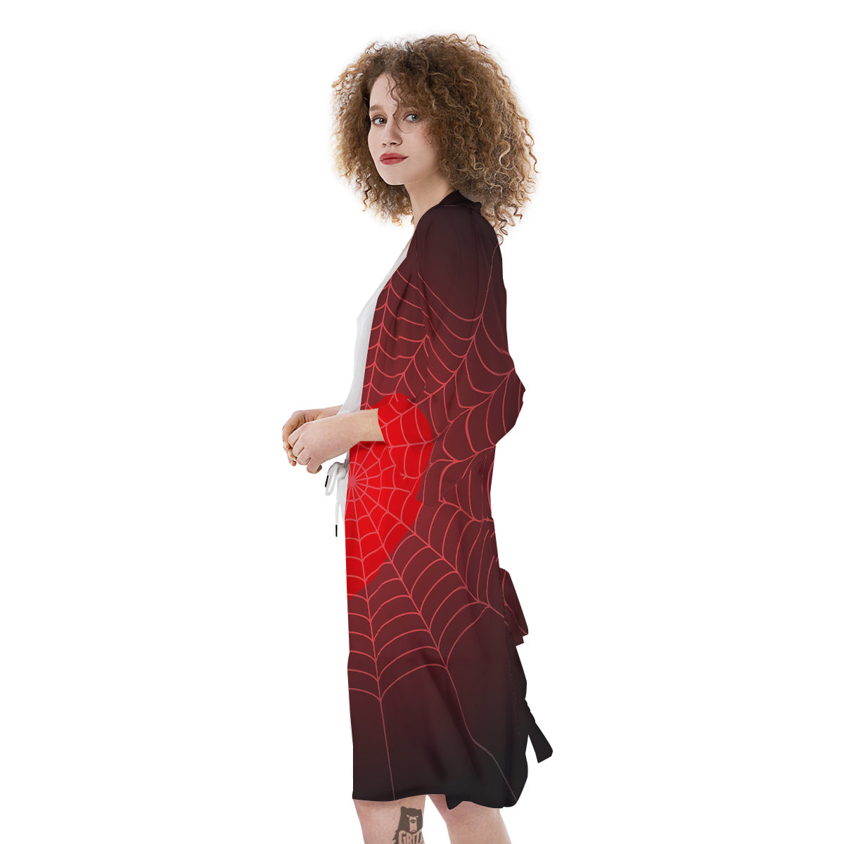 Red Heart Spider Web Print Kimono-grizzshop