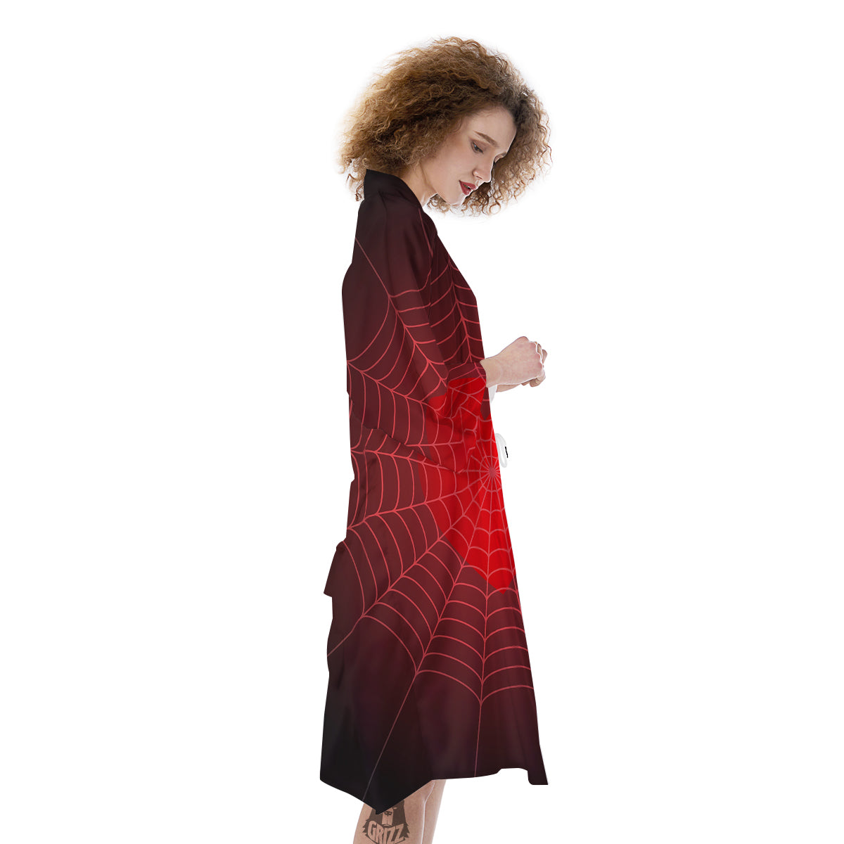 Red Heart Spider Web Print Kimono-grizzshop