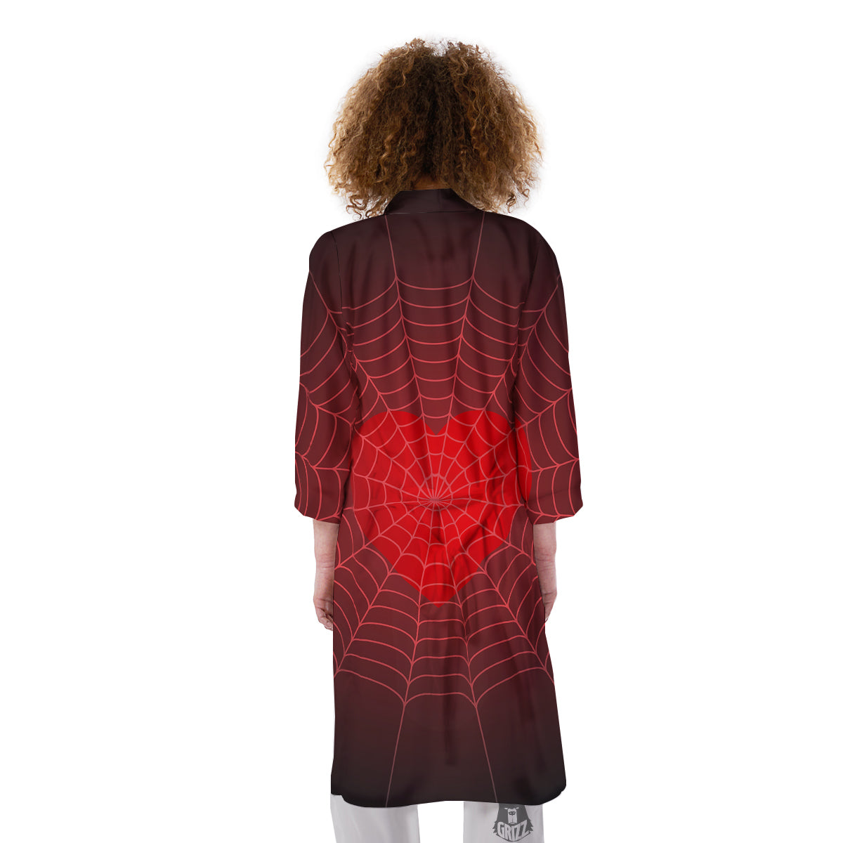 Red Heart Spider Web Print Kimono-grizzshop