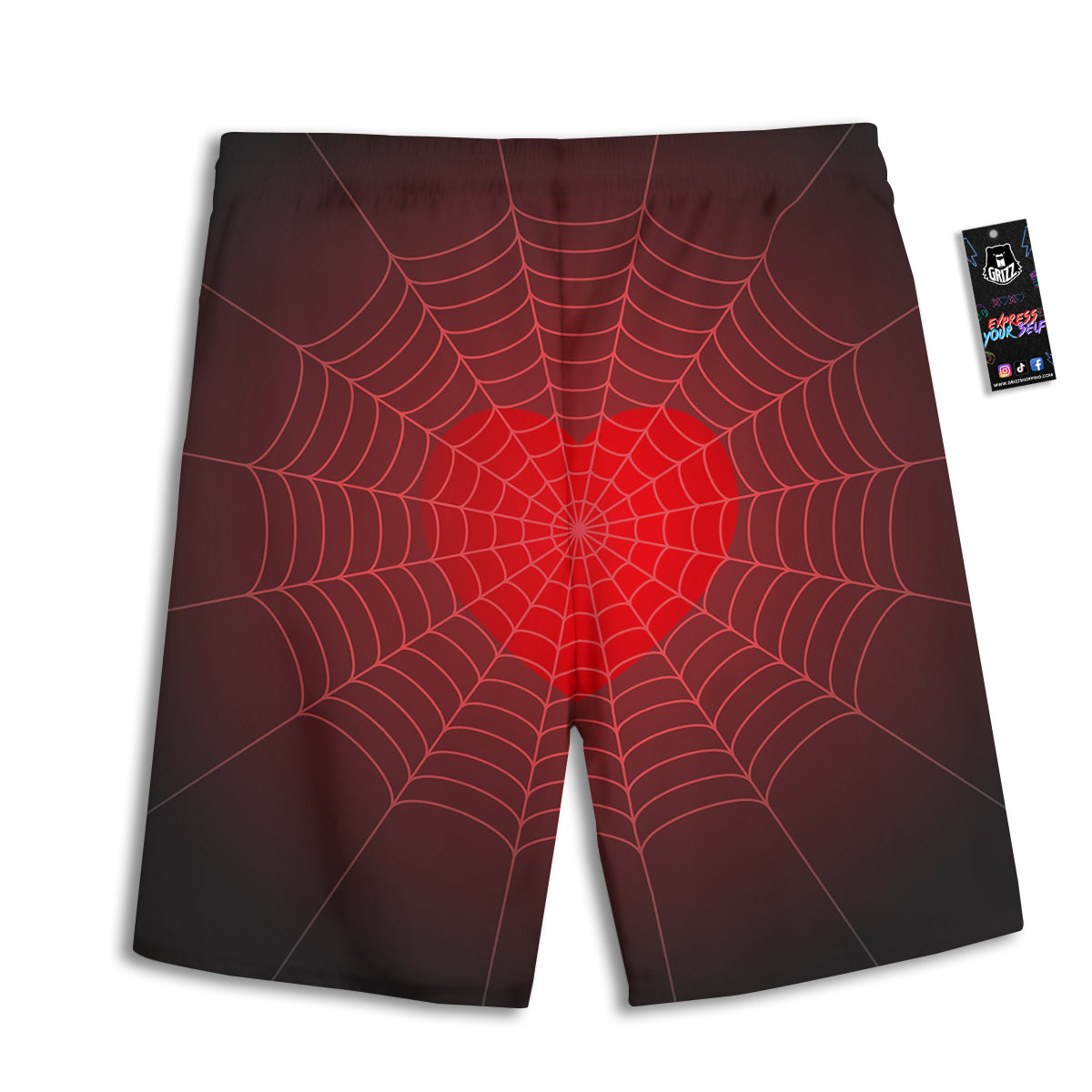 Red Heart Spider Web Print Men's Athletic Shorts